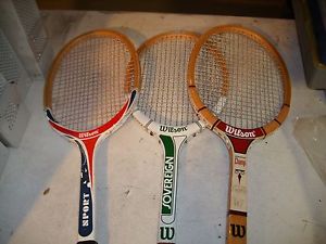 Wilson set of old vintage wooden wood tennis rackets, set of 3