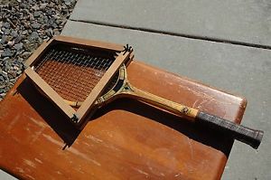 Vintage Tad Davis Imperial Deluxe Tennis Racket w/  wood press Size 5m