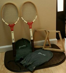 Spalding Pancho Gonzales Pro Champ Tennis Racquet Set of 2 W Cover & Press