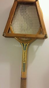 1960s Spalding Pancho Gonzales Signature Wooden Tennis Raquet with Press