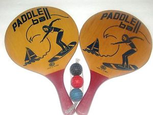 Smashball Paddleball Howsco Wooden Paddles Racquets w/ 3 Rubber Balls