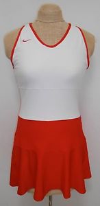 NIKE TEAM DRI-FIT White/Red Sleeveless Racerback Tennis Dress Size L(12-14)