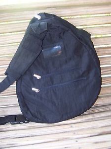 New Jet Black Washed Nylon Junior Sling Tote Life is Tennis Bag Racket $40