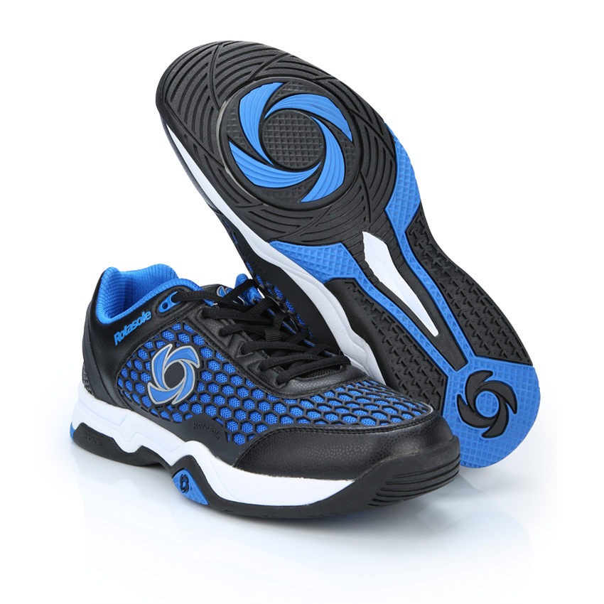 Lot of 12 Rotasole Men's Court Tennis Shoes 11 BLACK/BLUE Rotating Sole Sneakers