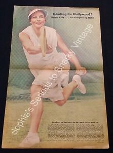 HELEN WILLS MOODY Tennis Unframed Large Original Color US Sports Print 1930-1939