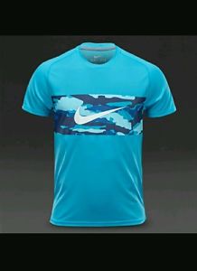 Nike Men's Practice Crew Tennis Shirt Blue Camo Sz S Small [685319-407] NWT