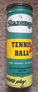 Vintage Slazenger Tennis Ball Can/Green,Yellow, White/Opened/England/3 Old Balls