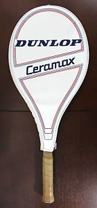 Vtg Dunlop Ceramax Ceramic White Tennis Racquet w/ Matching Cover 4 1/2