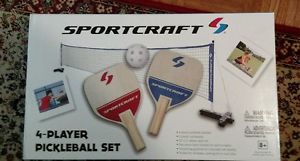 Pickle Ball Net Set  Pickleball 3 Wiffle Style Balls, 4 Wooden Paddles