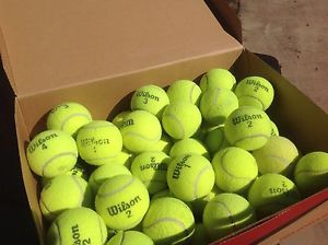 30 used tennis balls- multiple brand-- Wilson, penn, dunlap