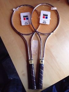 Vintage 1971: pair of TENSOR PRO STEEL TENNIS RACKETS racquets NEW with tags
