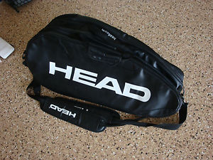 Head Black Leather Tennis Bag, holds two racquets and equipment