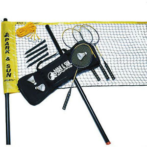 Park & Sun Outdoor Badminton Pro Set Official Size Net Steel Rackets Carry Bag