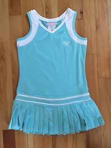 Little Miss Tennis Girls Pleated Tennis Dress Sz XS - Tealish Blue & White