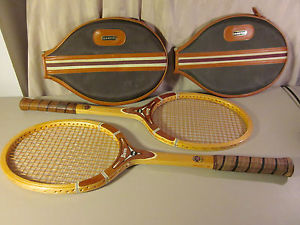 Pair set of 2 Davis Hi-Point 5M Wood Tennis Racket Raquet with Montini Covers