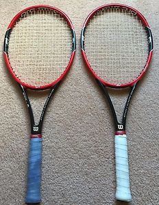 Pair of Wilson Pro Staff 97 Tennis Racquets - Grip 4 3/8 - Strung with Gut!