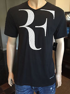 NEW NIKE  RF Roger Federer V-Neck BLACK Tennis Tee Shirt SIZE L
