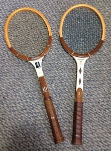 2 Vtg Wilson Wood Tennis Racquets Mid Century Jack Kramer Chris Evert *See Pics*
