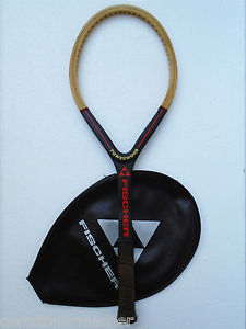 vintage 70s * FISCHER Powerwood * Made in Austria wooden racket in cover NOS