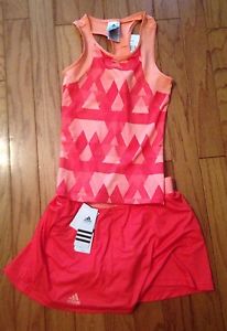 NWT Girls Adidas Tennis Top Skirt Skort 12 14 Medium Large Coral Nike