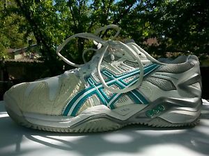 Asics Women`s GEL-Resolution 5 Clay Court Tennis Shoes White and Green Size 8