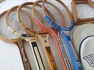 5 Vintage Wood Tennis Racquets: Wilson, Spalding, Regent - Chris Evert, Budge...