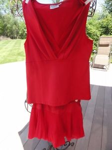 Women's Deep Red Peachy Tan PL Sportwear Tennis Outfit Top M Skirt Skort XS NWOT