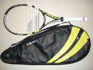 BABOLAT AEROPRO DRIVE PLUS + 100 TENNIS RACQUET 4 3/8  27.5" (NEW STRINGS)
