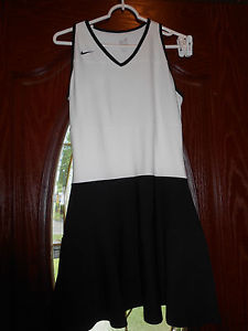 NIKE BLACK WHITE DRI FIT STAY COOL TENNIS DRESS M EUC
