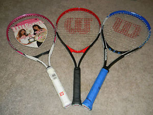 LOT OF 3 WILSON TENNIS RACQUETS, TITANIUMS, MEN/WOMENS, ONE IS NEW