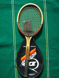 1982 Dunlop Wood Tennis Racket MAXPLY McENROE 4 1/2 M Strung Cover EXCL+ England