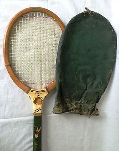 Wilson Photo Tennis Racquet Famous Player Mary Browne w/Cover Vintage 1930's