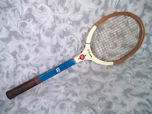 Vintage WILSON SPORT Blue & White Wooden Tennis Racket