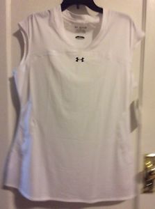 NWT Under Armour Tennis White Volleyball Style Cap Sleeve Top Fitted Shirt 2XL
